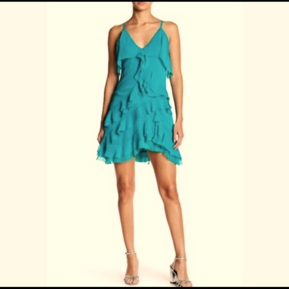 Alice and Olivia teal ruffle dress. Worn only 1x!